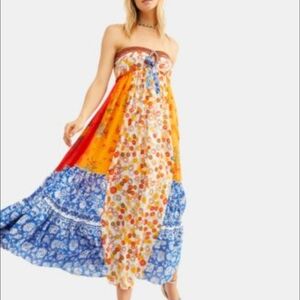Free People Golden Dreams  Striped Floral Maxi Dress